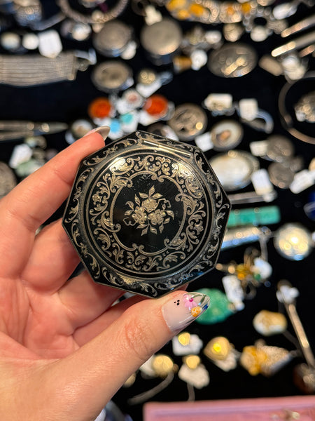 RESERVED PRIVATE LISTING -- sterling silver enamel compact B13