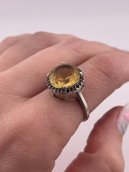 size 8.75 sterling silver faceted lab citrine rhinestone ring **AS IS**