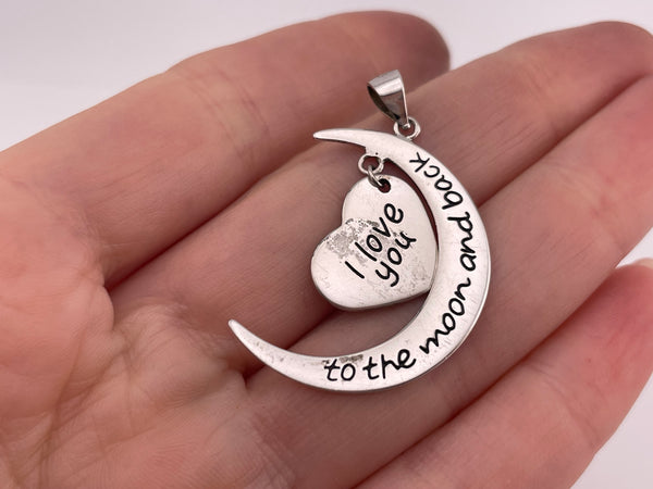 sterling silver "I Love You..." moon heart pendant