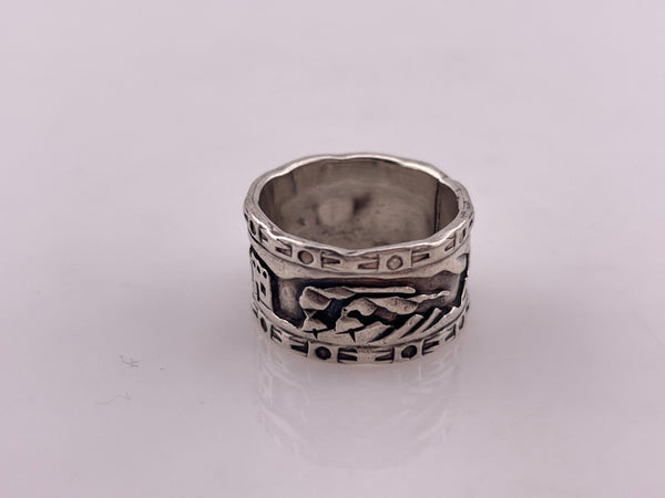 size 6.25 sterling silver & gold detailing landscape pueblo band ring