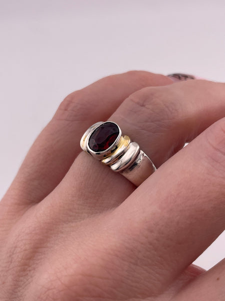 size 7.5 sterling silver faceted garnet ring