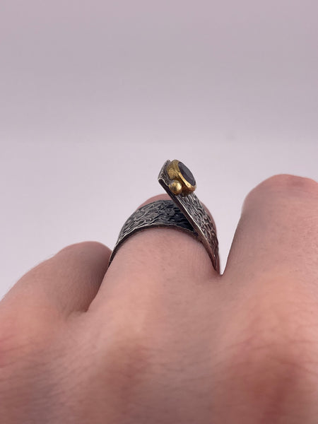 size 7 sterling silver & brass designer Bora faceted amethyst high profile ring