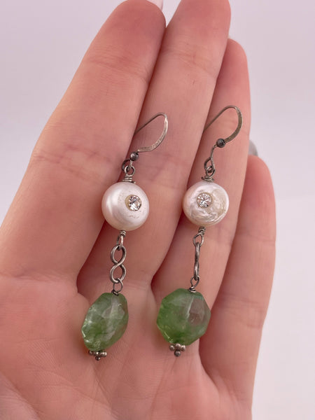 sterling silver pearl, rhinestone, & gemstone dangle earrings