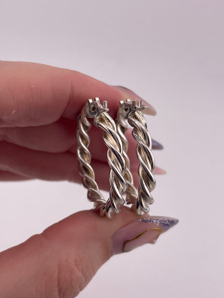 sterling silver 1-1/8" twisted hoop earrings