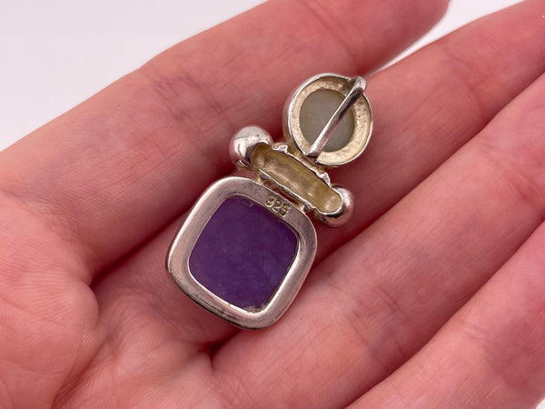 sterling silver green purple jade pendant