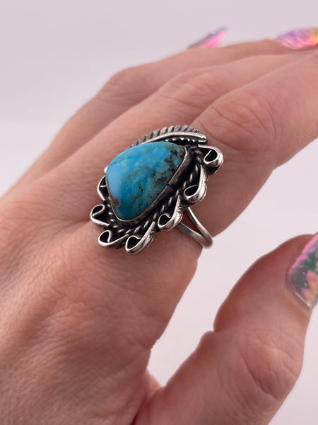 size 7.5 sterling silver turquoise leaf ring