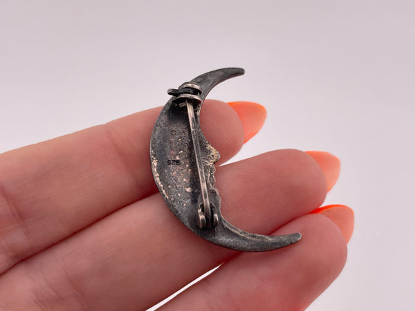 sterling silver marcasite crescent moon pin brooch