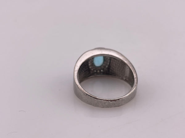 size 9.75 sterling silver faceted blue glass rhinestone synthetic opal ring