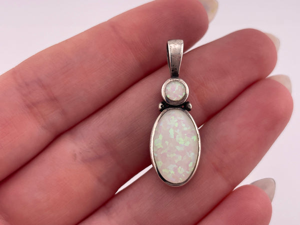 sterling silver opal simulant pendant