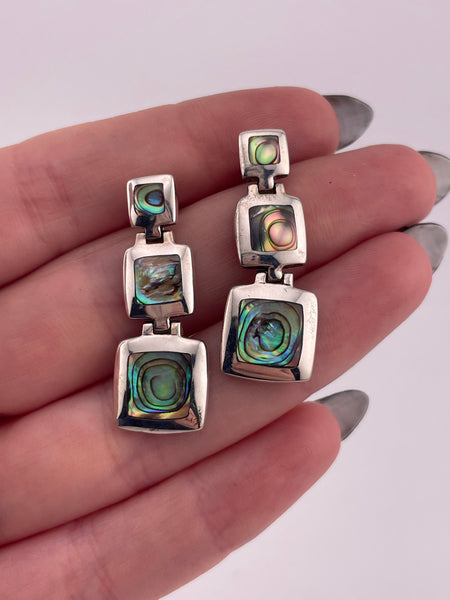 sterling silver abalone three tier post hinge earrings