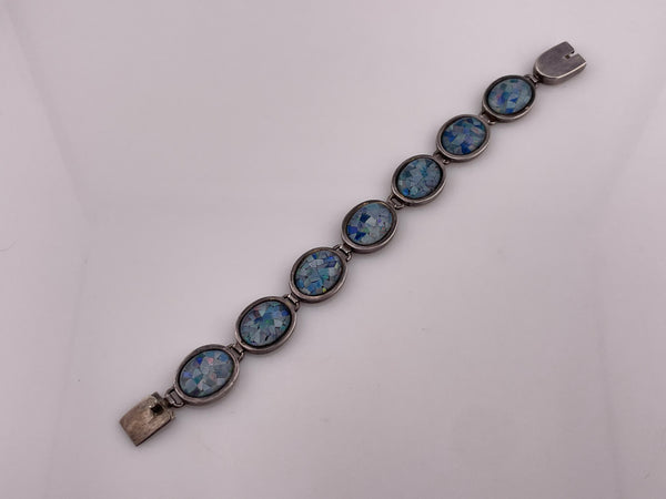 sterling silver 7" mosaic opal link bracelet