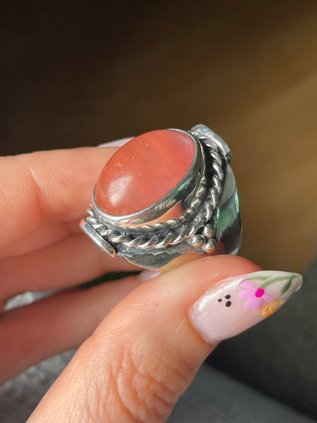 size 10.5 sterling silver pink glass ring