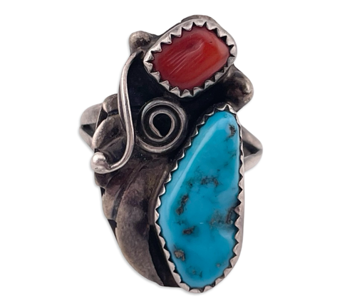 size 6.25 sterling silver turquoise coral ring