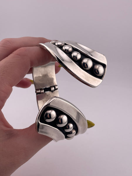 sterling silver stoneless Mexican dome ball design bypass clamper bracelet