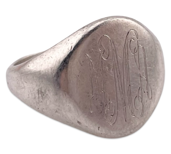 size 6 sterling silver "MMA" initials letter signet ring