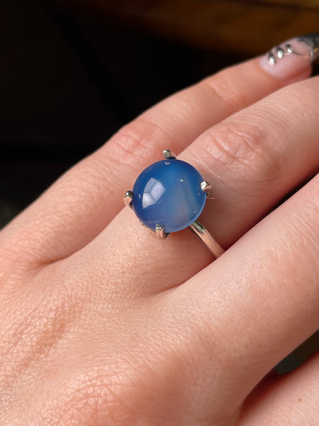 size 6.75 sterling silver blue glass ring