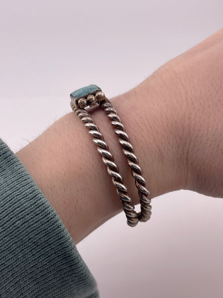 sterling silver twist wire turquoise cuff bracelet