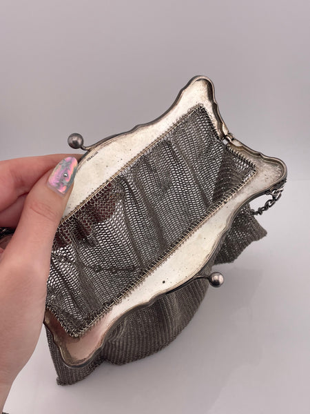 sterling silver 211 gram etched floral mesh purse bag