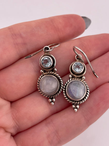 sterling silver rainbow moonstone faceted topaz hook dangle earrings ***Cracked Stone***