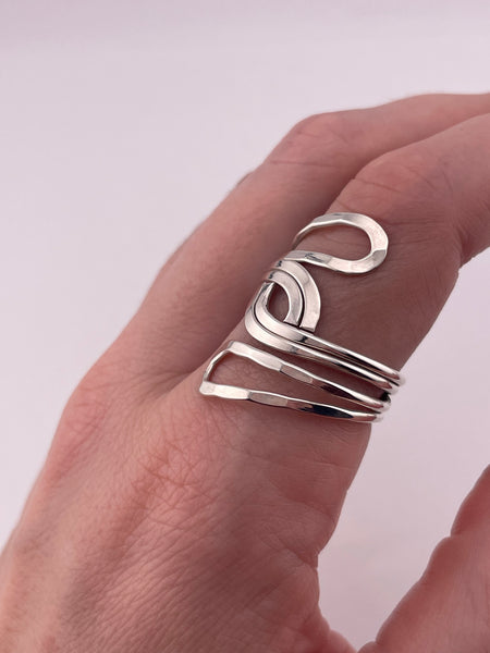 size 10.25 sterling silver hammered stoneless bypass ring