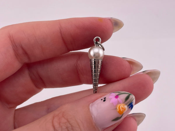 sterling silver faux pearl ice cream cone pendant