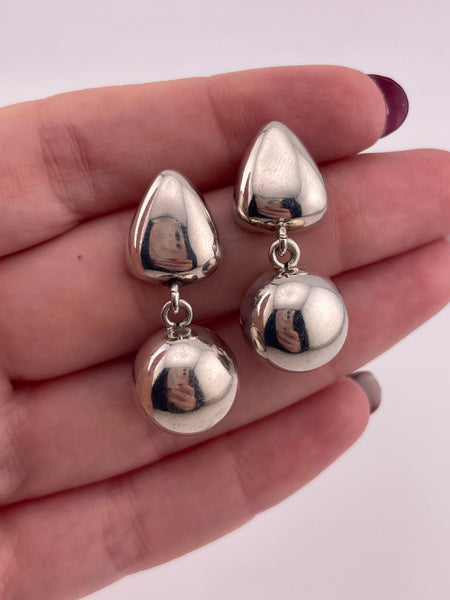 sterling silver Mexican stoneless triangle circle post dangle earrings