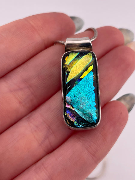 sterling silver colorful dichroic glass necklace