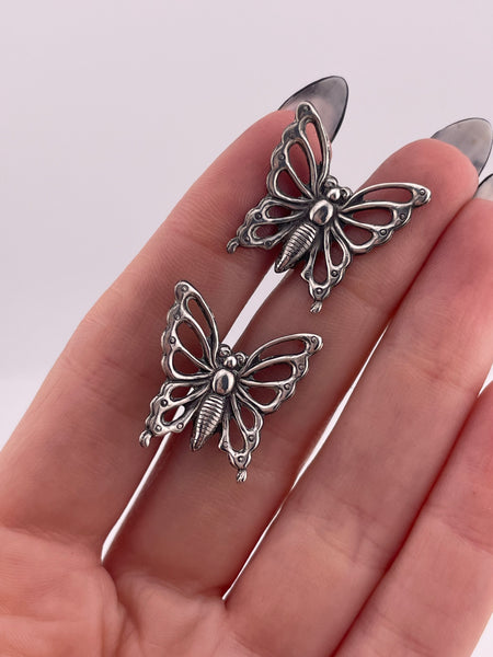 sterling silver butterfly screw-back earrings