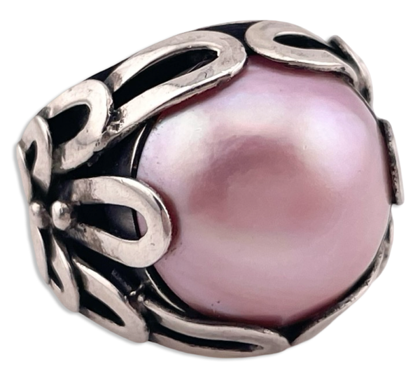 size 7 sterling silver faux pink pearl ring
