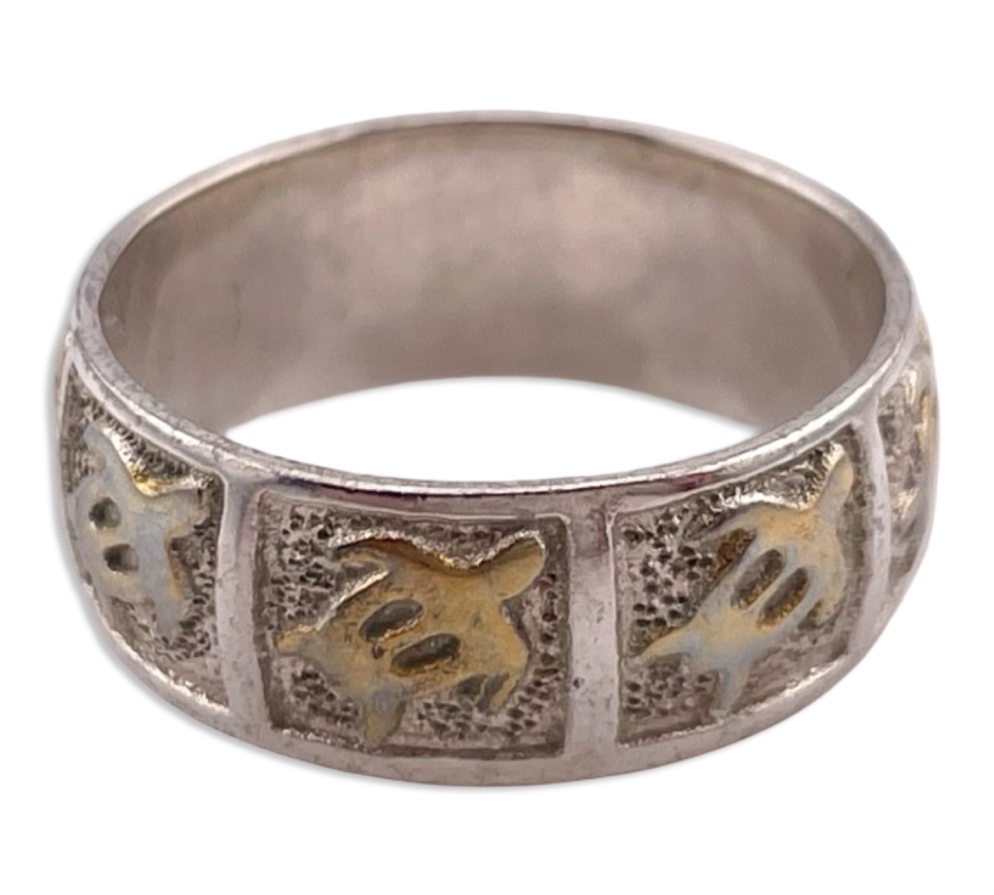 size 8 sterling silver & gold plated sea turtle band ring **AS IS**