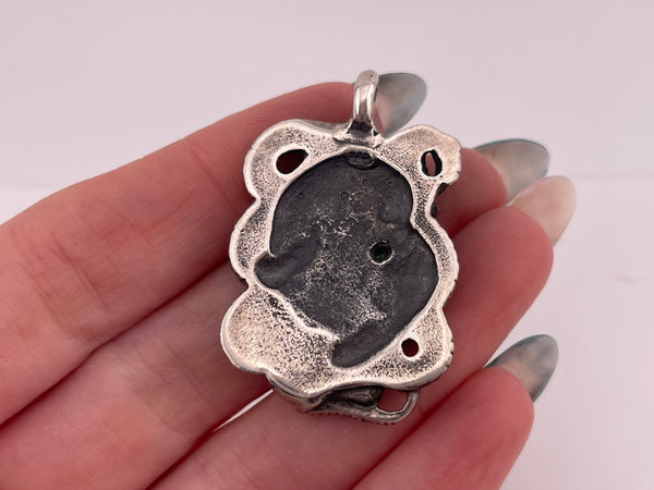 sterling silver & gold plated green gemstone skull dragon pendant