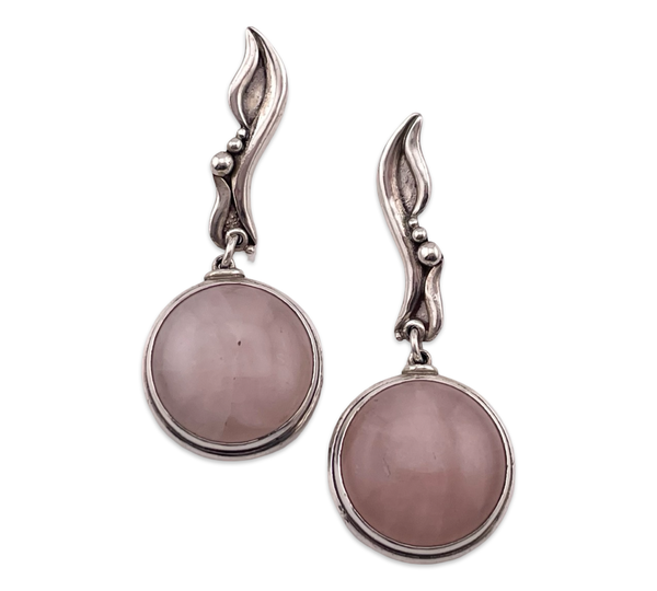 sterling silver rose quartz post dangle earrings