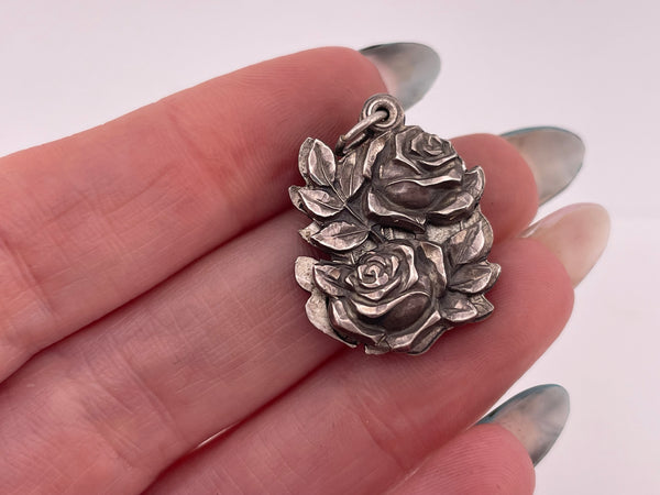sterling silver religious Mary flower slide pendant