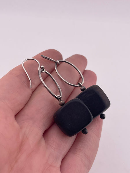 sterling silver artisan wood hook dangle earrings