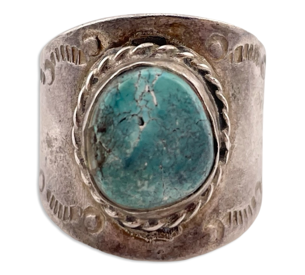 size 12.5 sterling silver turquoise cigar band ring