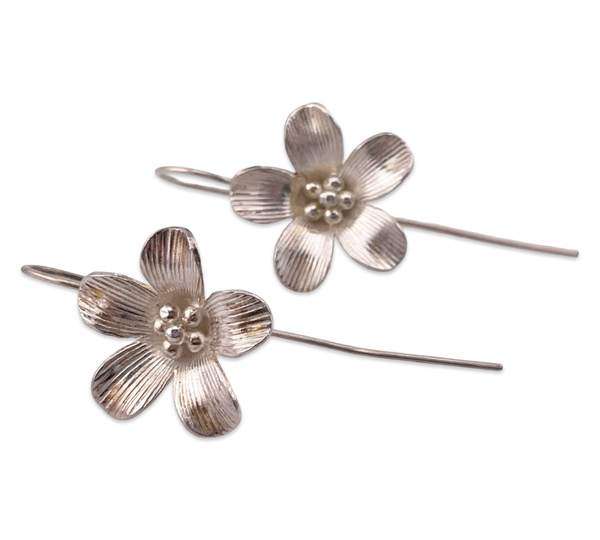 sterling silver flower threader hook dangle earrings