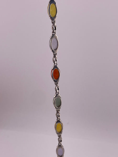 sterling silver 7-1/4" multi-color jade link bracelet