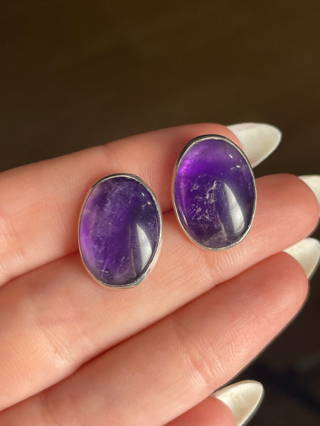 sterling silver J.P. Reardon oval amethyst post earrings
