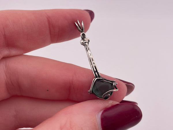 sterling silver wire wrapped glass pendant