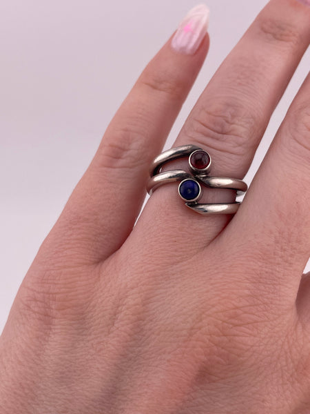 size 6.75 sterling silver garnet lapis ring