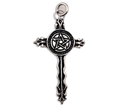 sterling silver pentagram cross star pendant