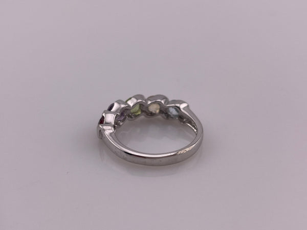 size 6 sterling silver rhodium plated multi-gemstone ring