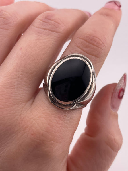 size 8 sterling silver onyx chunky wide band ring **AS IS**