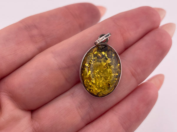 sterling silver oval amber pendant