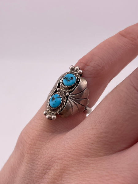 size 4.75 sterling silver 2 stone turquoise ring