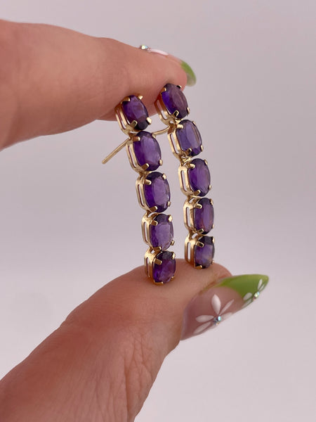 14k gold faceted amethyst slightly curved linear post earrings