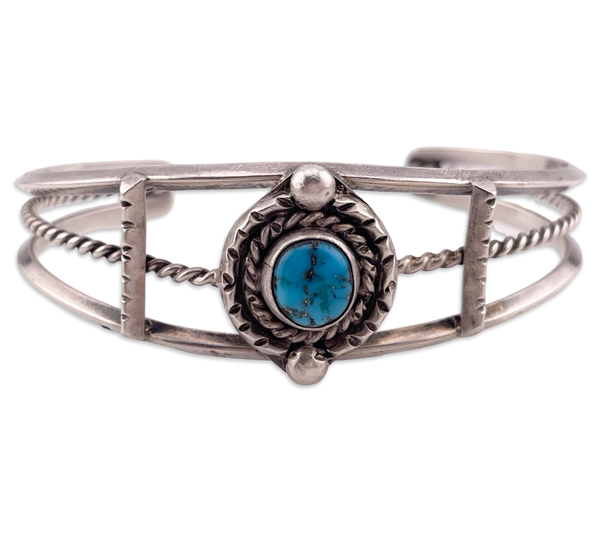 sterling silver 6-5/8" turquoise twisted design cuff bracelet