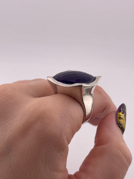 size 7.5 sterling silver chunky heavy faceted amethyst ring
