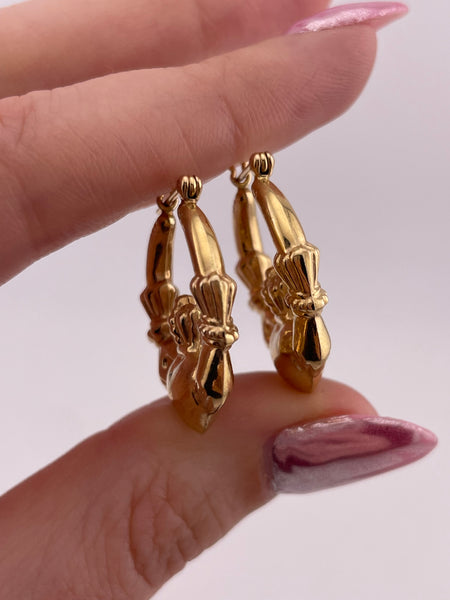 14k yellow gold Claddagh puffy hoop earrings