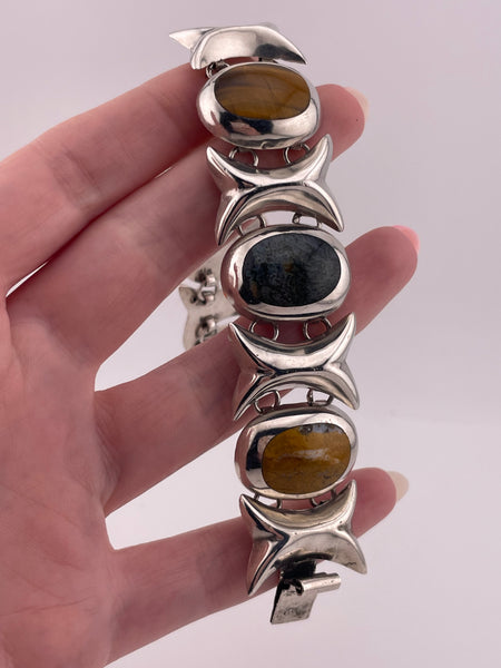 sterling silver chunky Mexican multi-stone link bracelet